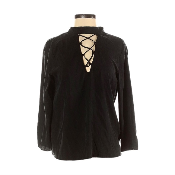 Zara Collection Black V-Neck Choker Lace Up Drape Open Back Blouse Size S - Picture 4 of 9